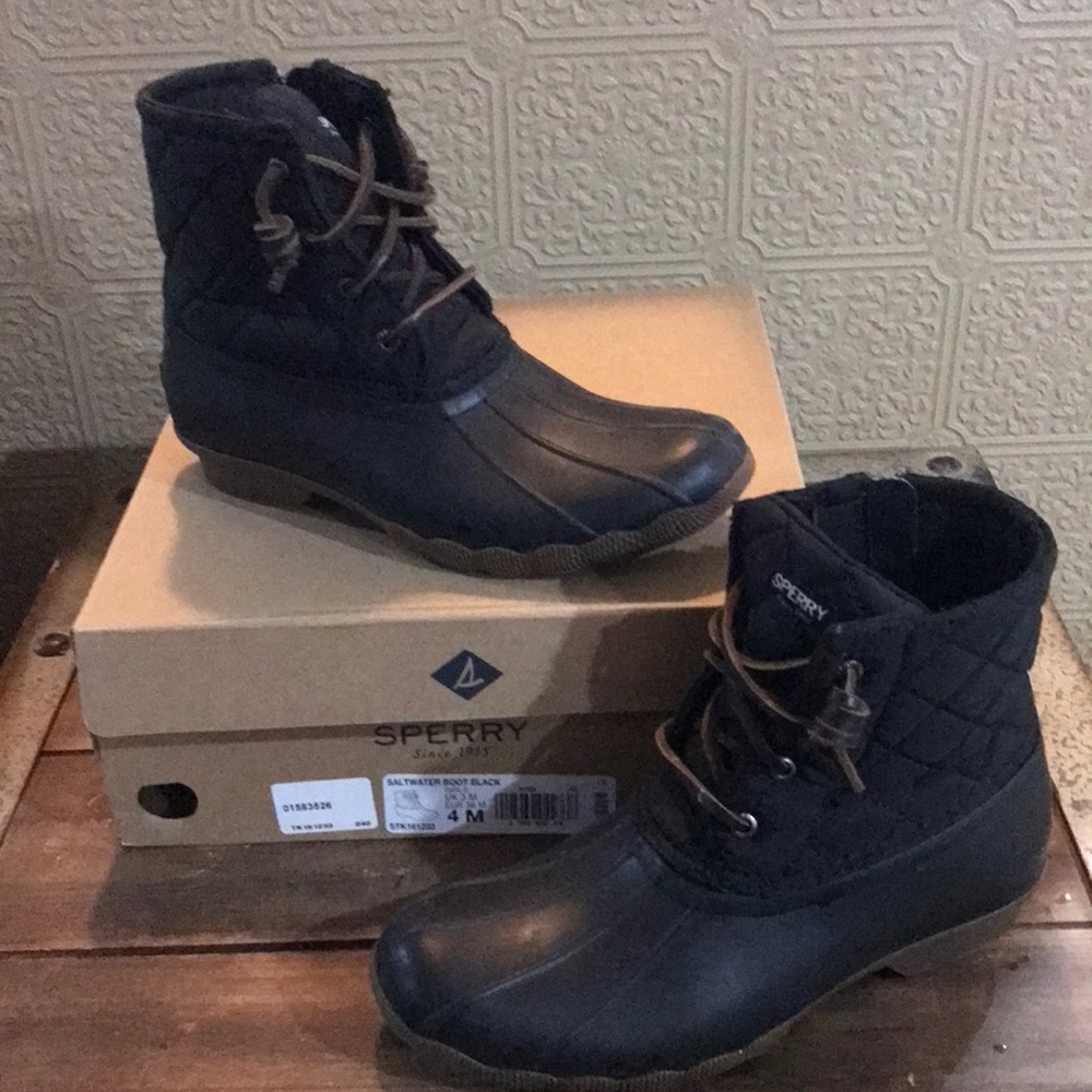 Sperry Black Quilted Duck Boots for Kids